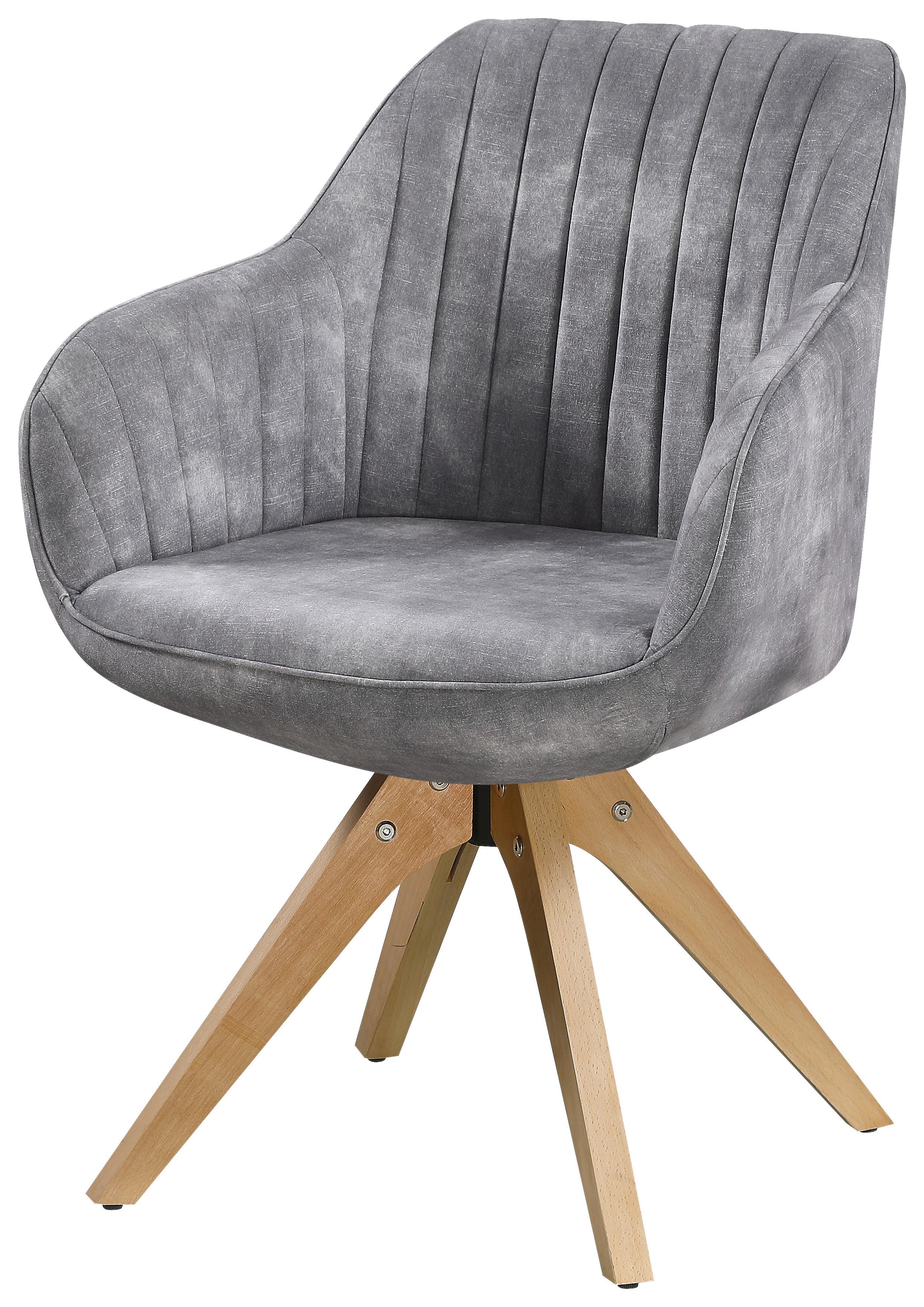 STOL MED ARMSTÖD RELAX - bokfärgad/grå, Modern, trä/textil (60/82/62cm) - Mömax