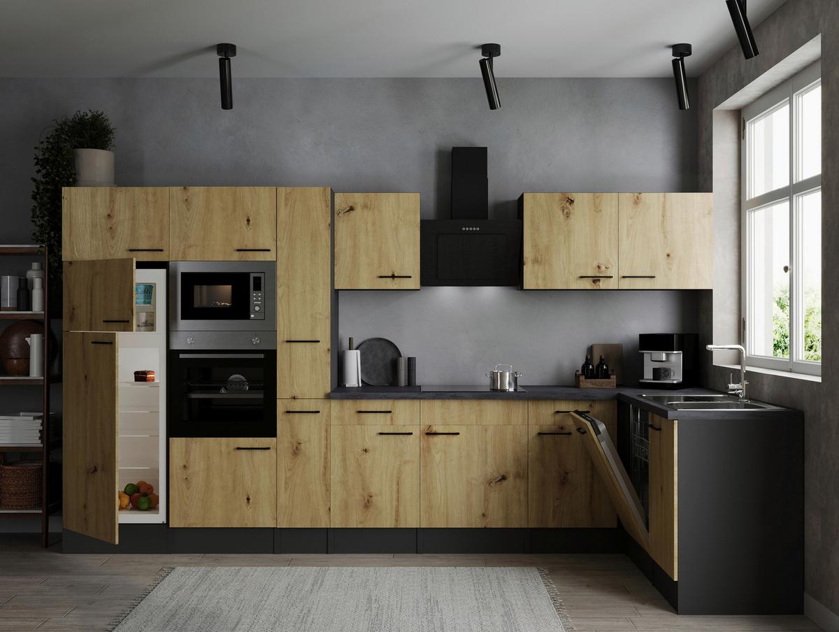 Kotna Kuhinja Z Aparati Oliver, 370x172cm - črna/siva, Design, kovina/leseni material (370/172cm) - Respekta