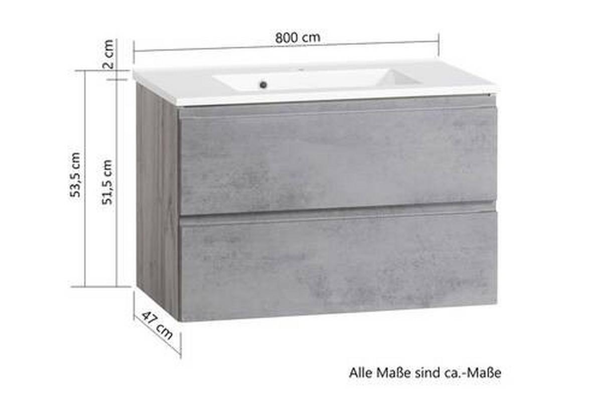 Waschtischkombi Varese ca. 80 cm Grau/Eiche - Eiche Wotan/Weiß, MODERN, Holzwerkstoff/Stein (80cm) - Held