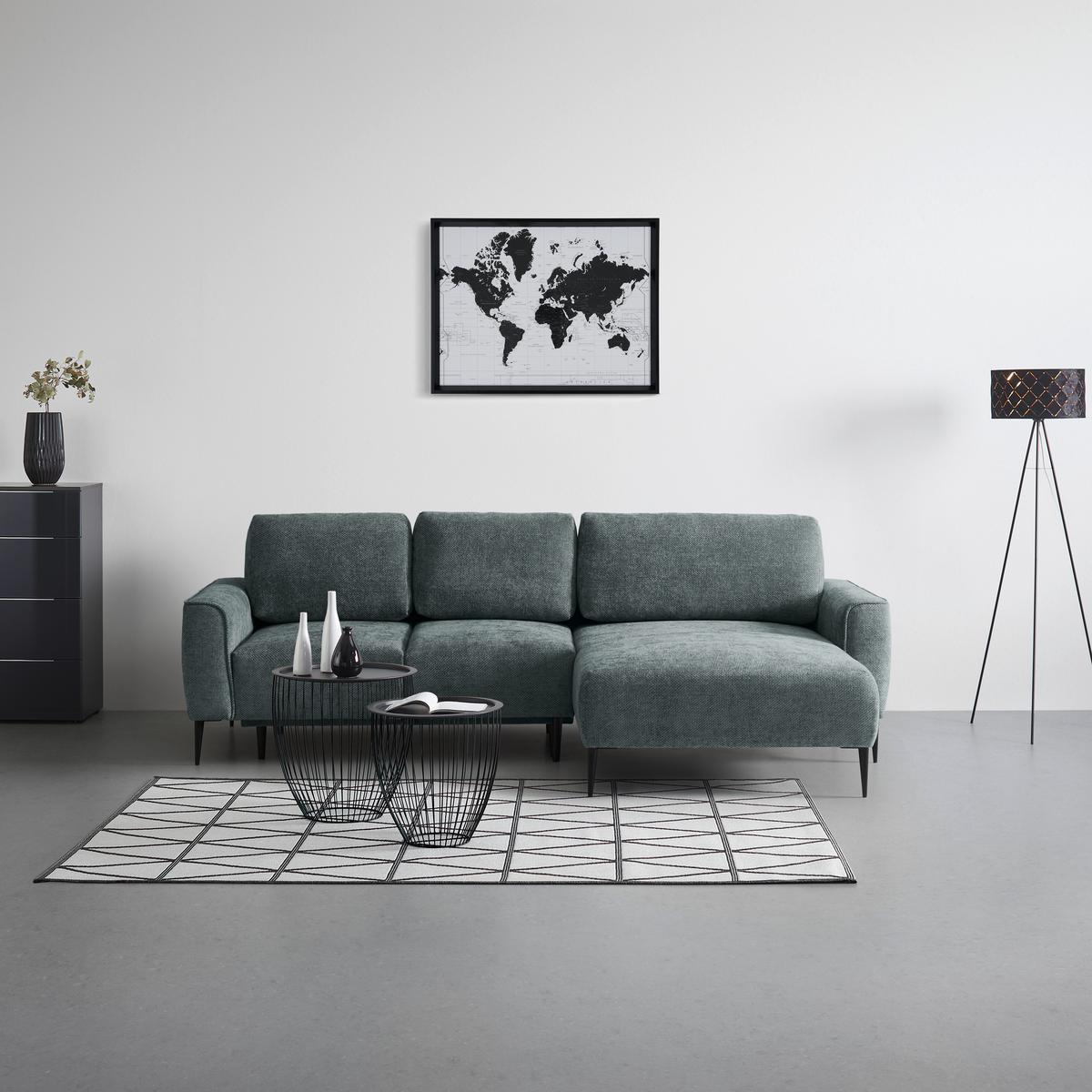 Ecksofa Custom Dunkelgrün - Dunkelgrün/Schwarz, MODERN, Textil/Metall (255/85/164cm) - Mömax