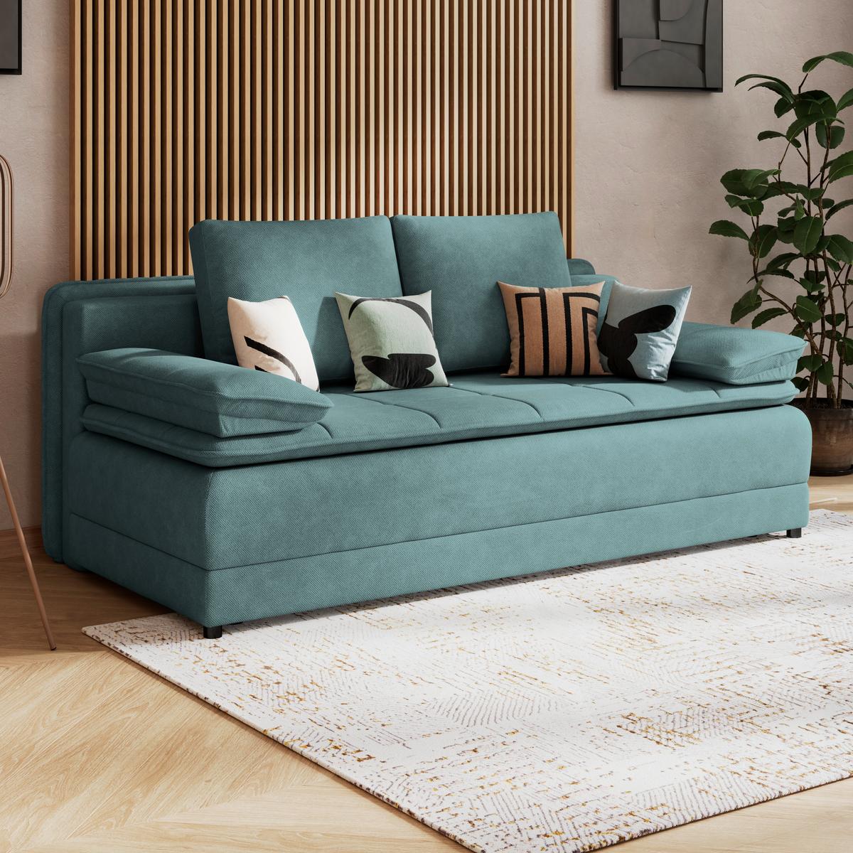 Canapea extensibila ALICE - albastru deschis, Modern, textil (202/73-92/105cm) - Modern Living