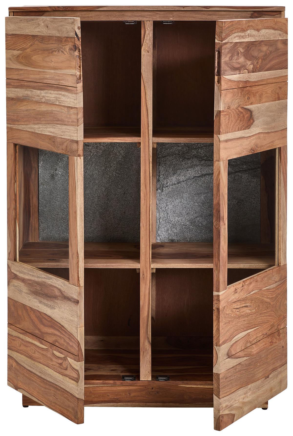 KOMODA WYSOKA HIGH - kolor naturalny/szary, Design, drewno/szkło (99/146/41cm) - Livetastic