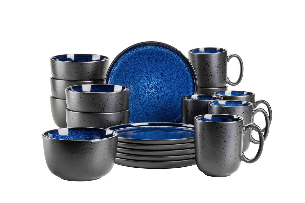 FRÜHSTÜCKSSERVICE NIARA - Blau/Schwarz, Basics, Keramik - Mäser