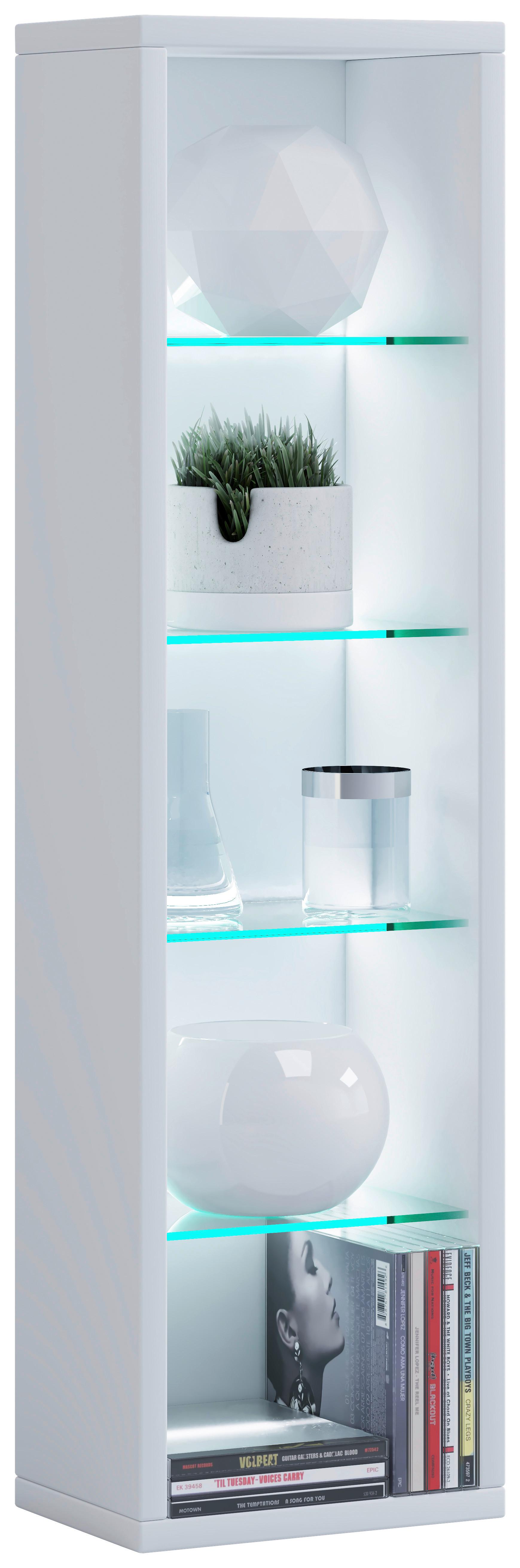 Wandregal Rasito L - Weiss, Design, Glas/Holzwerkstoff (21/77/14cm) - MID.YOU