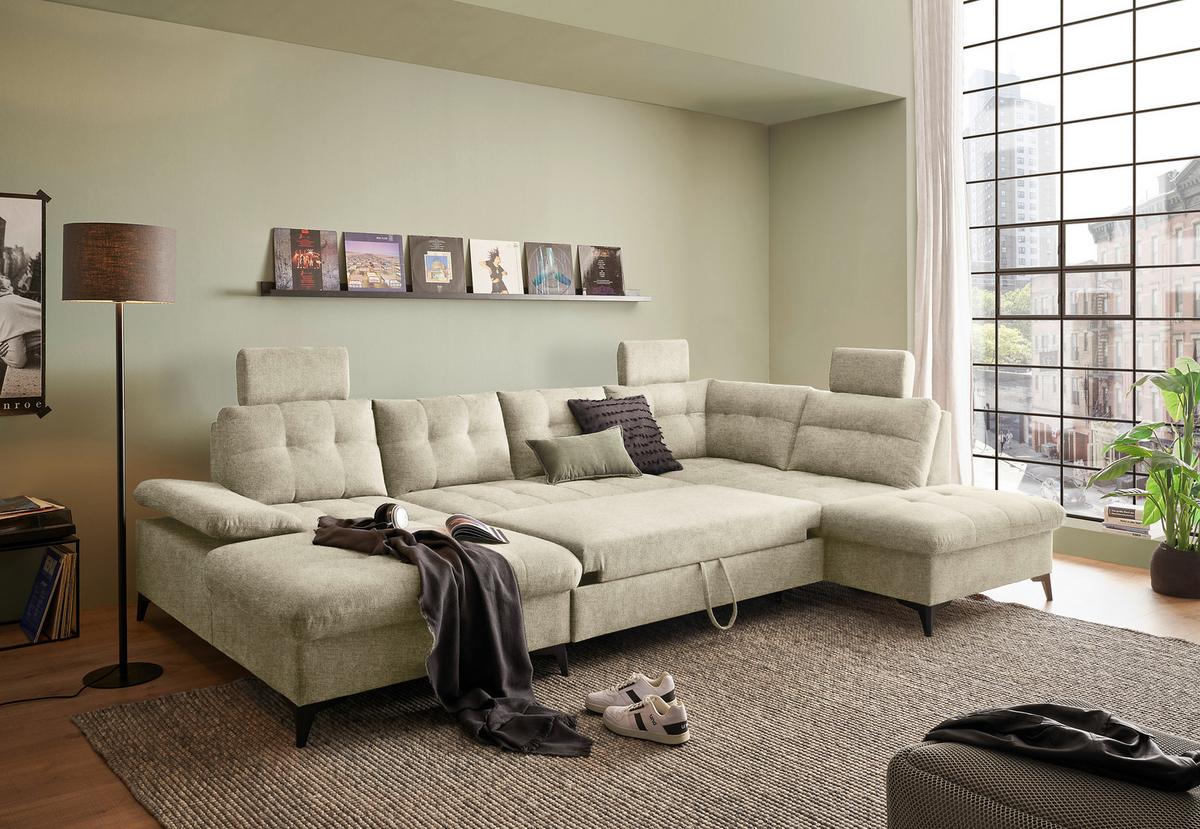 Wohnlandschaft Durban U ca. 170x324x218 cm Beige - Beige/Schwarz, KONVENTIONELL, Kunststoff/Textil (170/324/218cm) - MID.YOU