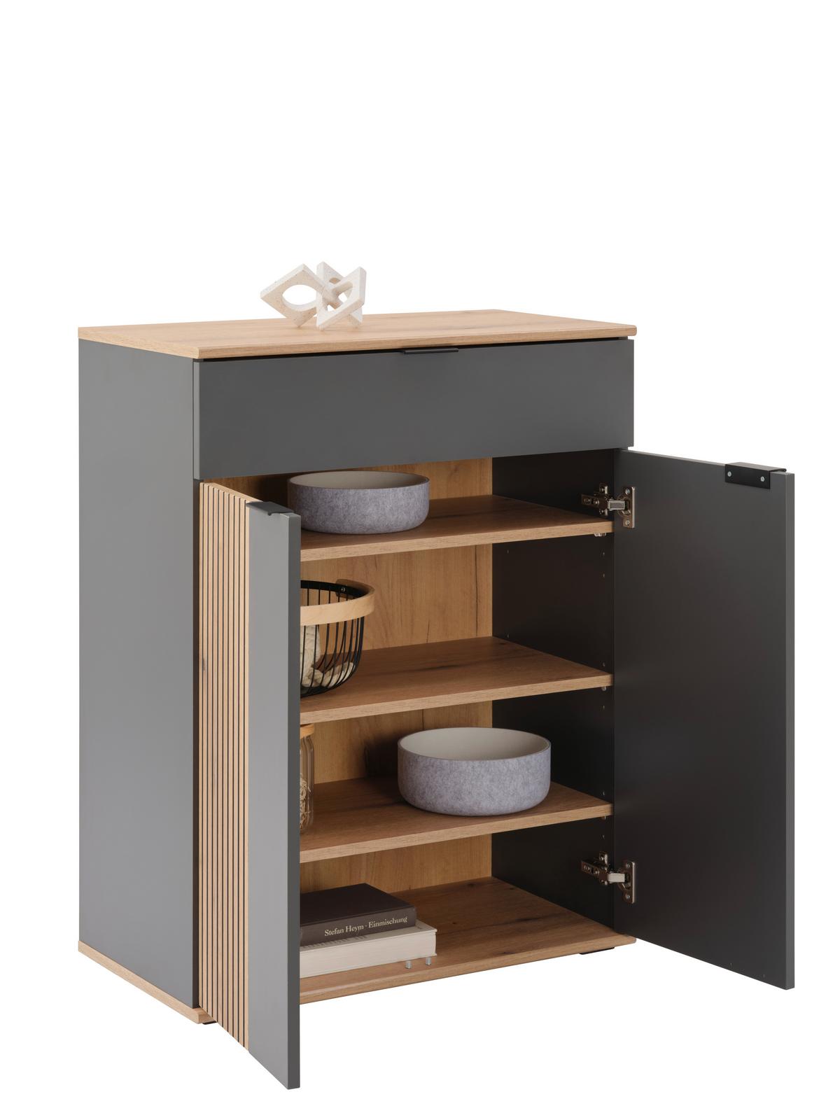 Comodă CLEVER - culoare lemn stejar/antracit, Modern, material pe bază de lemn (70/92/38cm) - Modern Living