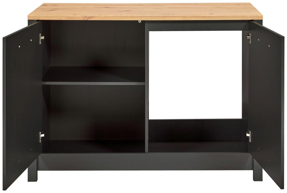 Spülenunterschrank Venet Anthrazit/Artisan Eiche - Anthrazit/Schwarz, ROMANTIK / LANDHAUS, Holzwerkstoff/Metall (130,3/92/60cm) - Mömax