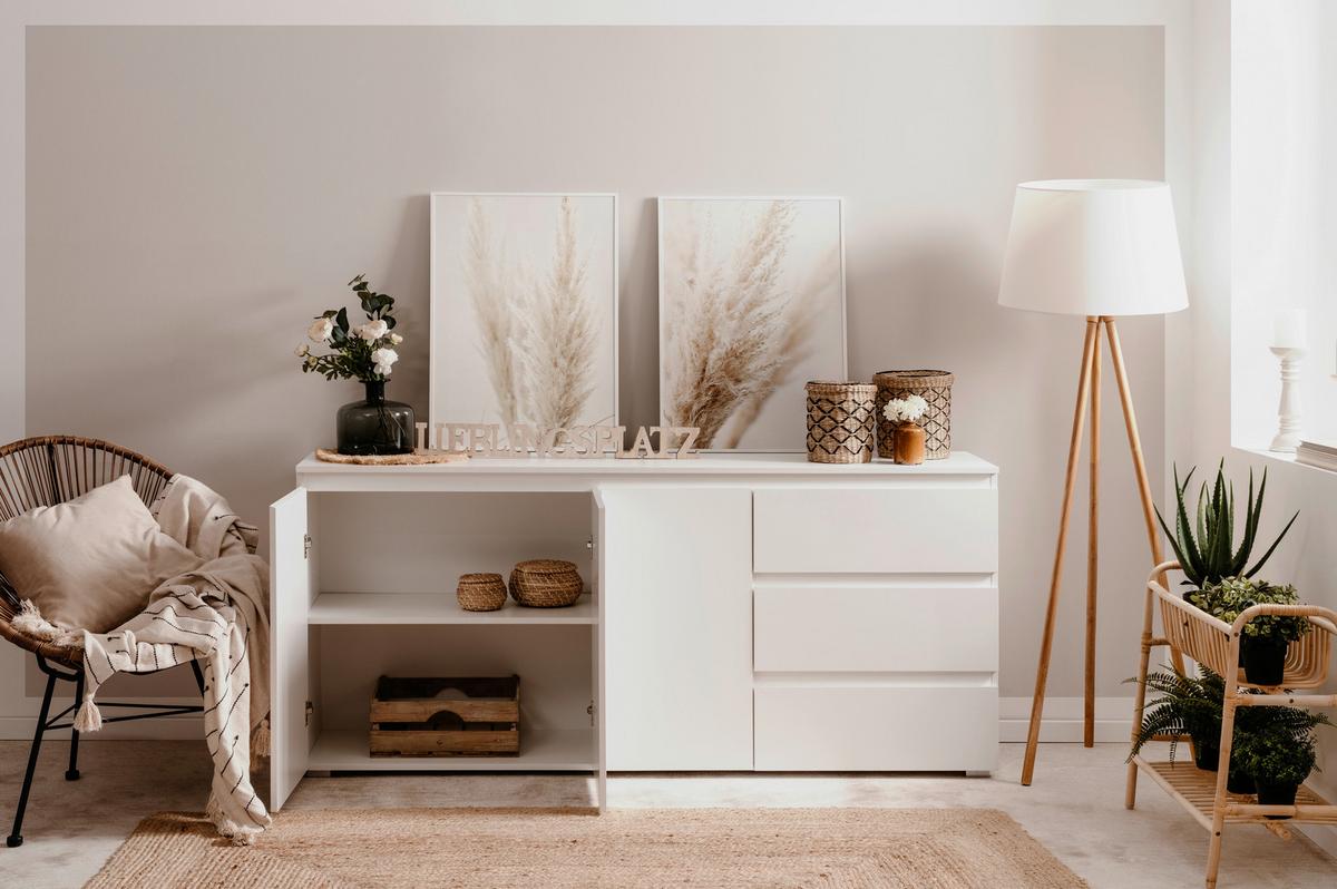 Široka Komoda Image 51a, Bela - črna/bela, Design, umetna masa/leseni material (178/80/40cm) - MID.YOU