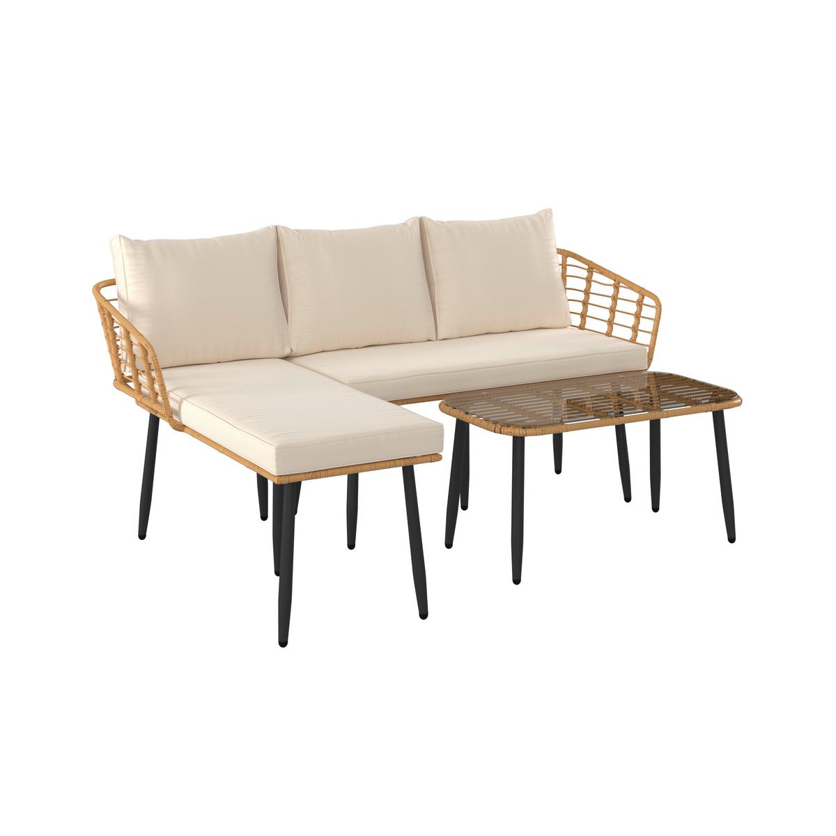 KOMPLET MEBLI TARASOWYCH NIZZA - beżowy/kolor naturalny, Modern, tworzywo sztuczne/metal (187/67/65cm) - Ambia Garden