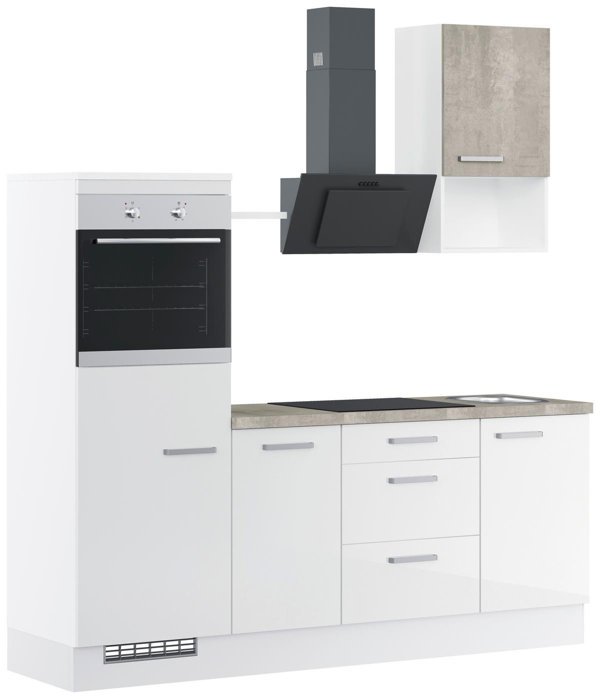 Küchenblock IBZ ohne Geräte ca. 215 cm Weiß - Edelstahlfarben/Weiß Hochglanz, Design, Holzwerkstoff/Metall (215cm) - Impuls