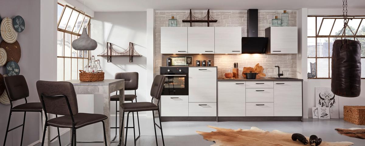 Küchenblock Plan, in Eiche Weiß - Eichefarben/Weiß, MODERN, Holzwerkstoff (303,2cm) - Express-Kuechen