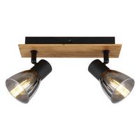 Strahler Claude in Schwarz max. 40 Watt - Dunkelbraun/Schwarz, Natur, Glas/Holz (25/7/15,5cm) - Globo