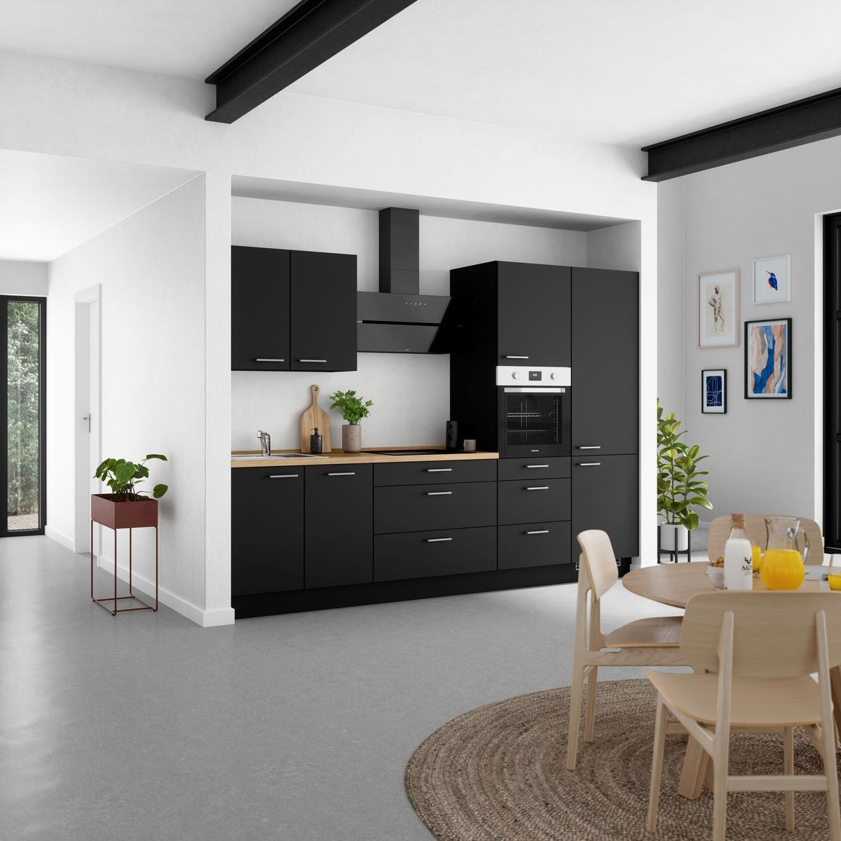 Küchenblock Touch High m. Geräten Schwarz - Edelstahlfarben/Eichefarben, MODERN, Holzwerkstoff/Metall (300cm) - Nobilia