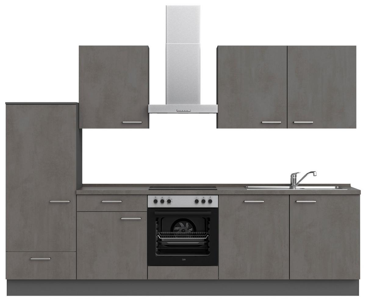 Küchenblock Riva Low m. Geräten Schieferfarben - Schieferfarben/Edelstahlfarben, MODERN, Holzwerkstoff/Metall (300cm) - Nobilia