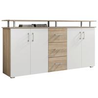 Komód 4 Ajtó 3 Fiók Lift - tölgyfa színű/fehér, Modern, faalapú anyag (178/90/38cm)