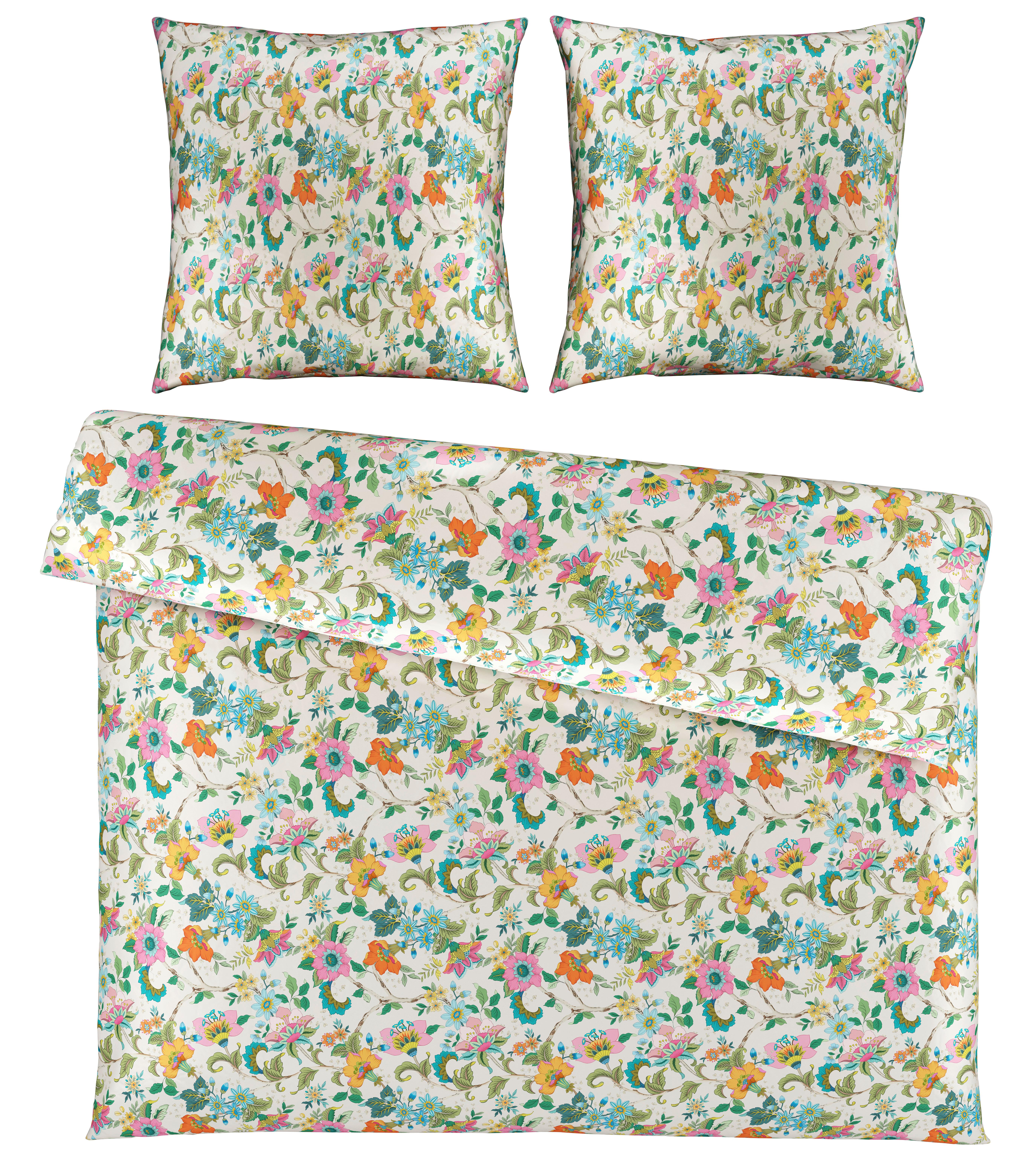 Bettwäscheset KAMIA ALLOVER XXL - Türkis/Rosa, Romantik / Landhaus, Textil (200/210cm) - Mömax
