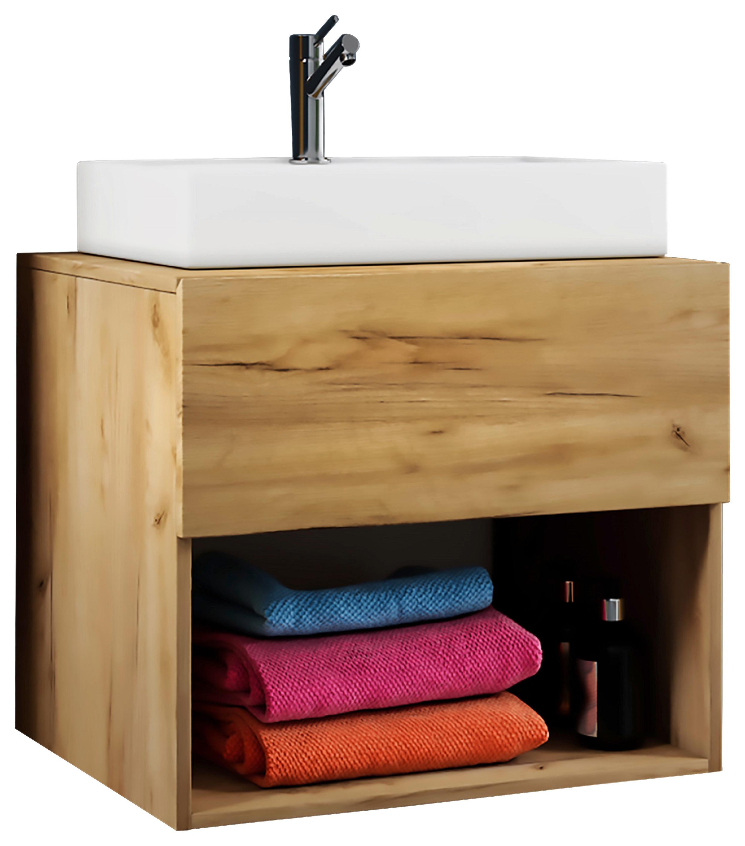 Waschtischkombi Lendas 2-tlg. ca. 60 cm Honigeiche - Honigeiche/Weiß, MODERN, Keramik/Holzwerkstoff (60cm) - MID.YOU