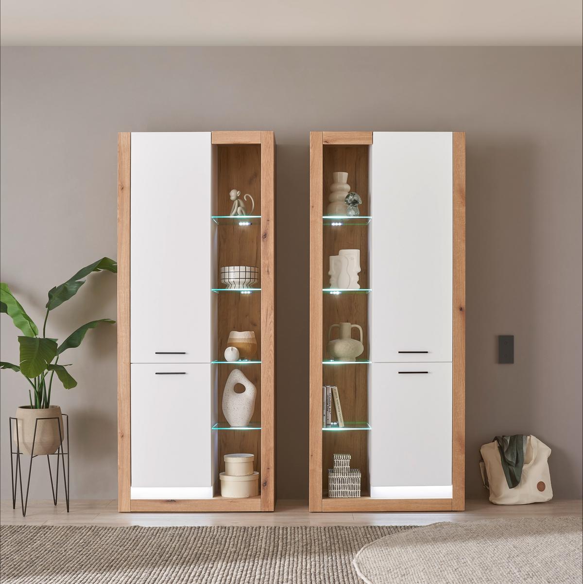 WOHNWAND BRIXEN - Eichefarben/Schwarz, Design, Glas/Holzwerkstoff (180/195/37cm) - MID.YOU