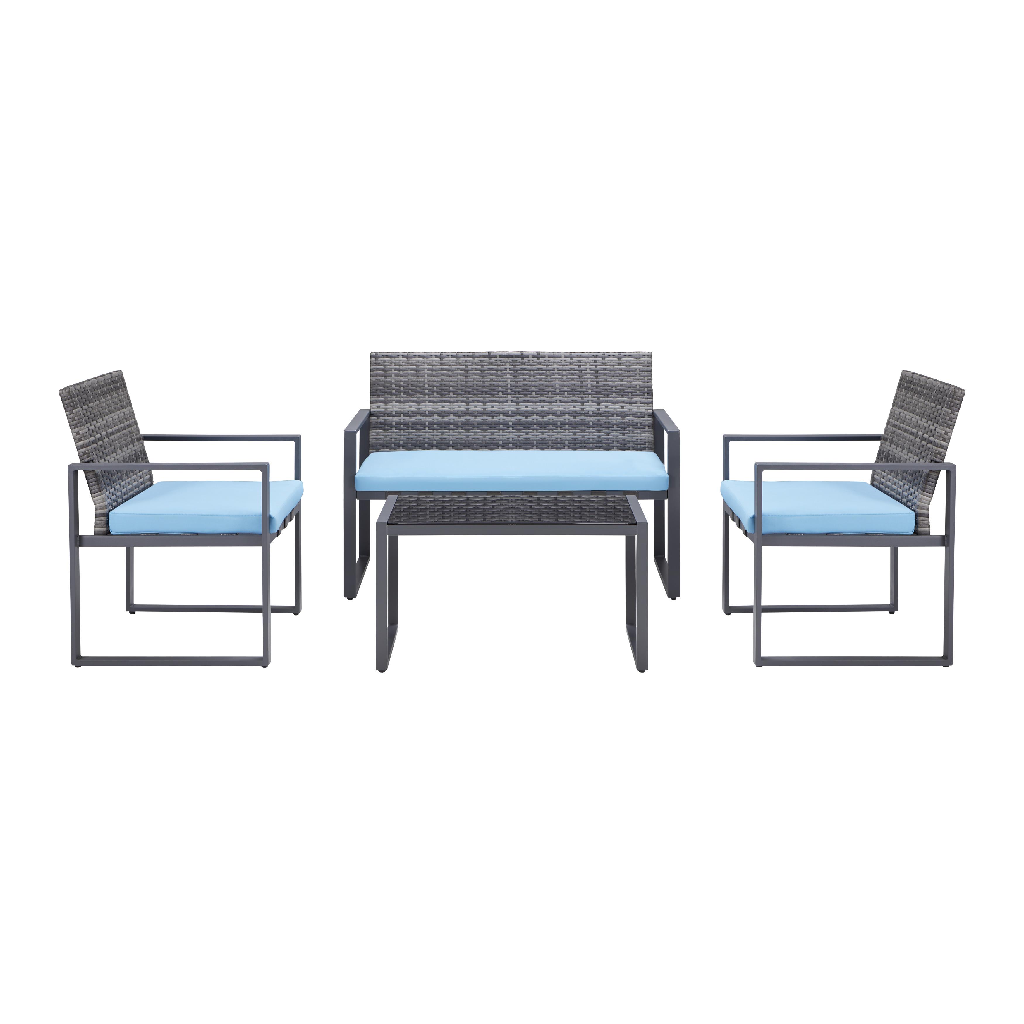 Lounge Garnitúra Moni - Szürke/Kék, modern, Műanyag/Üveg - Bessagi Garden