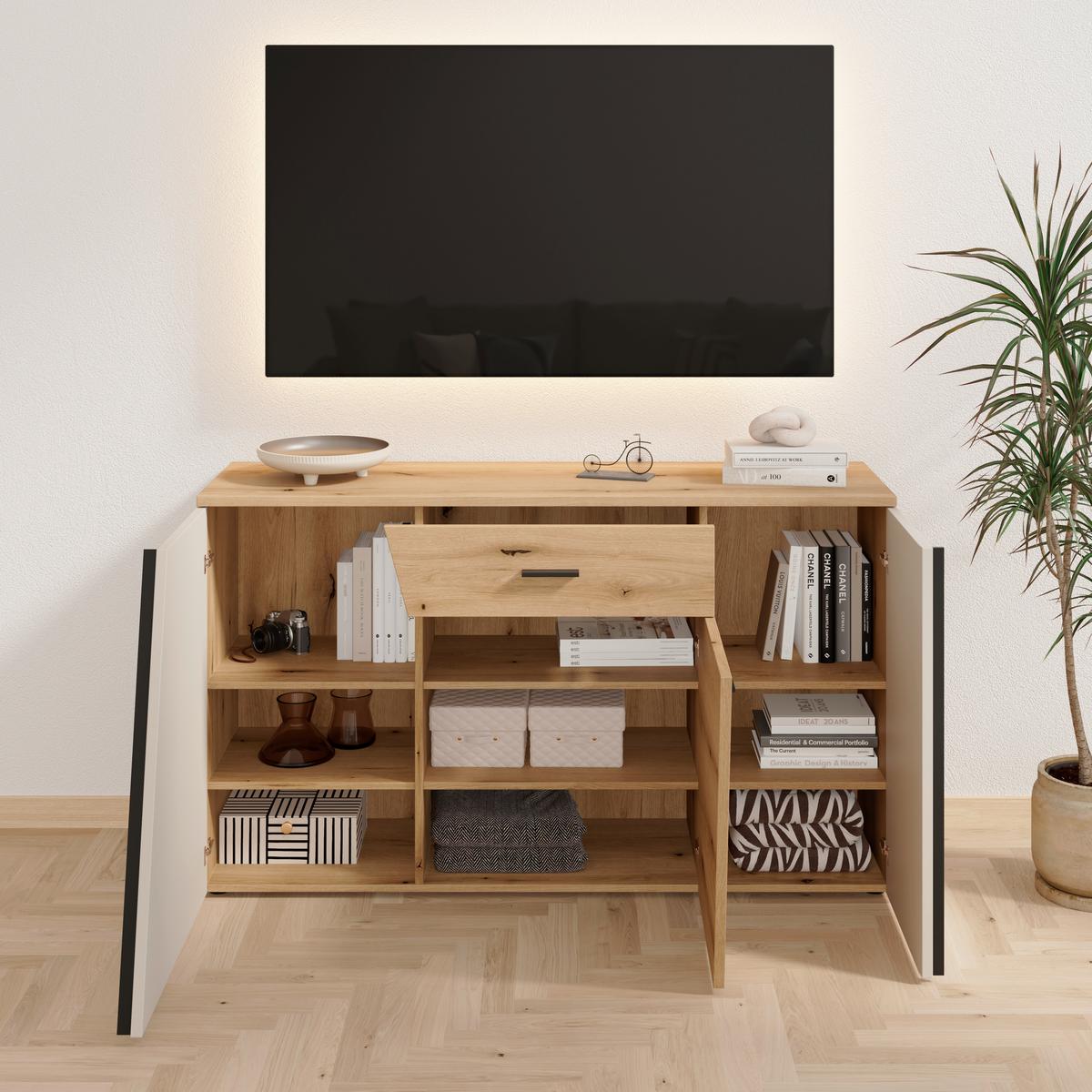 Venedig New Komoda - kašmir/boje hrasta, Moderno, drvni materijal/plastika (150/87/40cm) - Modern Living