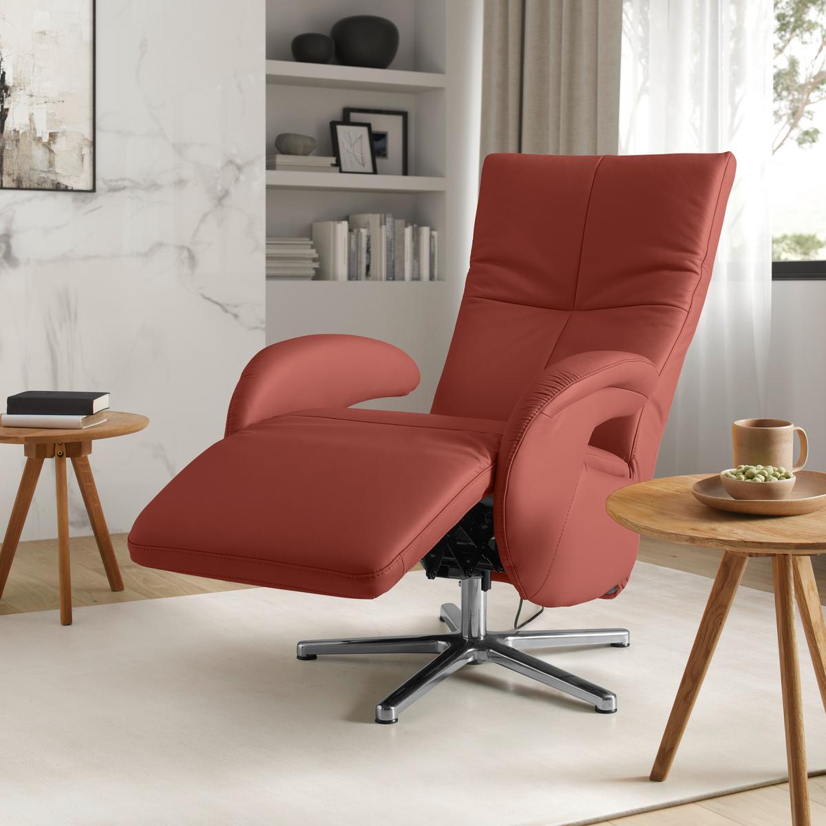 Relaxsessel Sitting 2 Weinrot - Chromfarben/Weinrot, MODERN, Leder (70/111/80cm) - Premium Living
