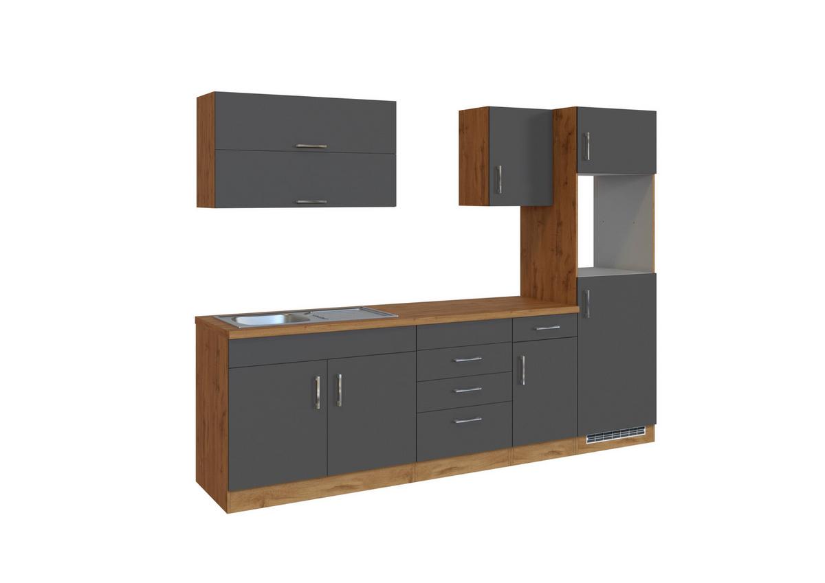 Küchenblock Sorrento ohne Geräte ca. 270 cm Anthrazit - Eichefarben/Anthrazit, MODERN, Holzwerkstoff (270/200/60cm) - Held