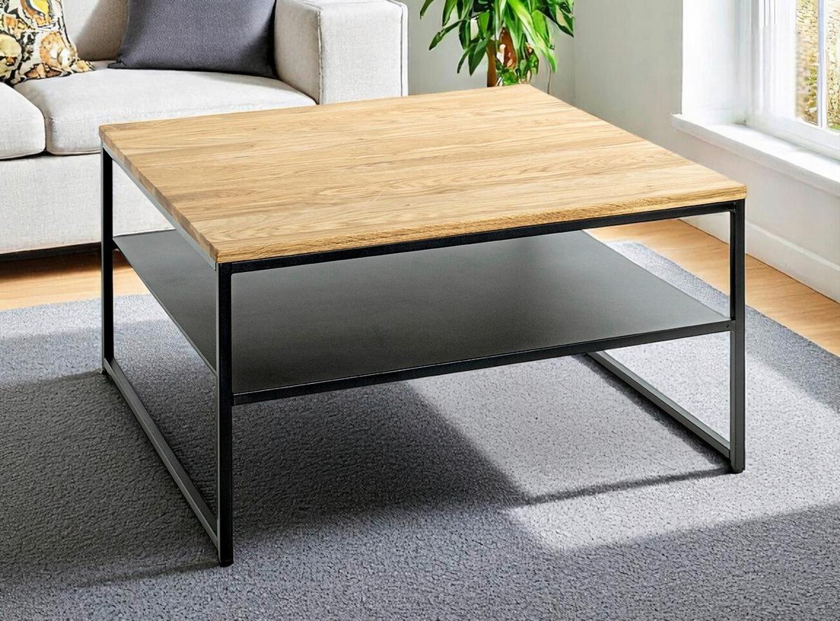STOLIK KAWOWY SACRAMENTO - kolor dębowy/czarny, Design, metal/drewno (70/70/40cm)
