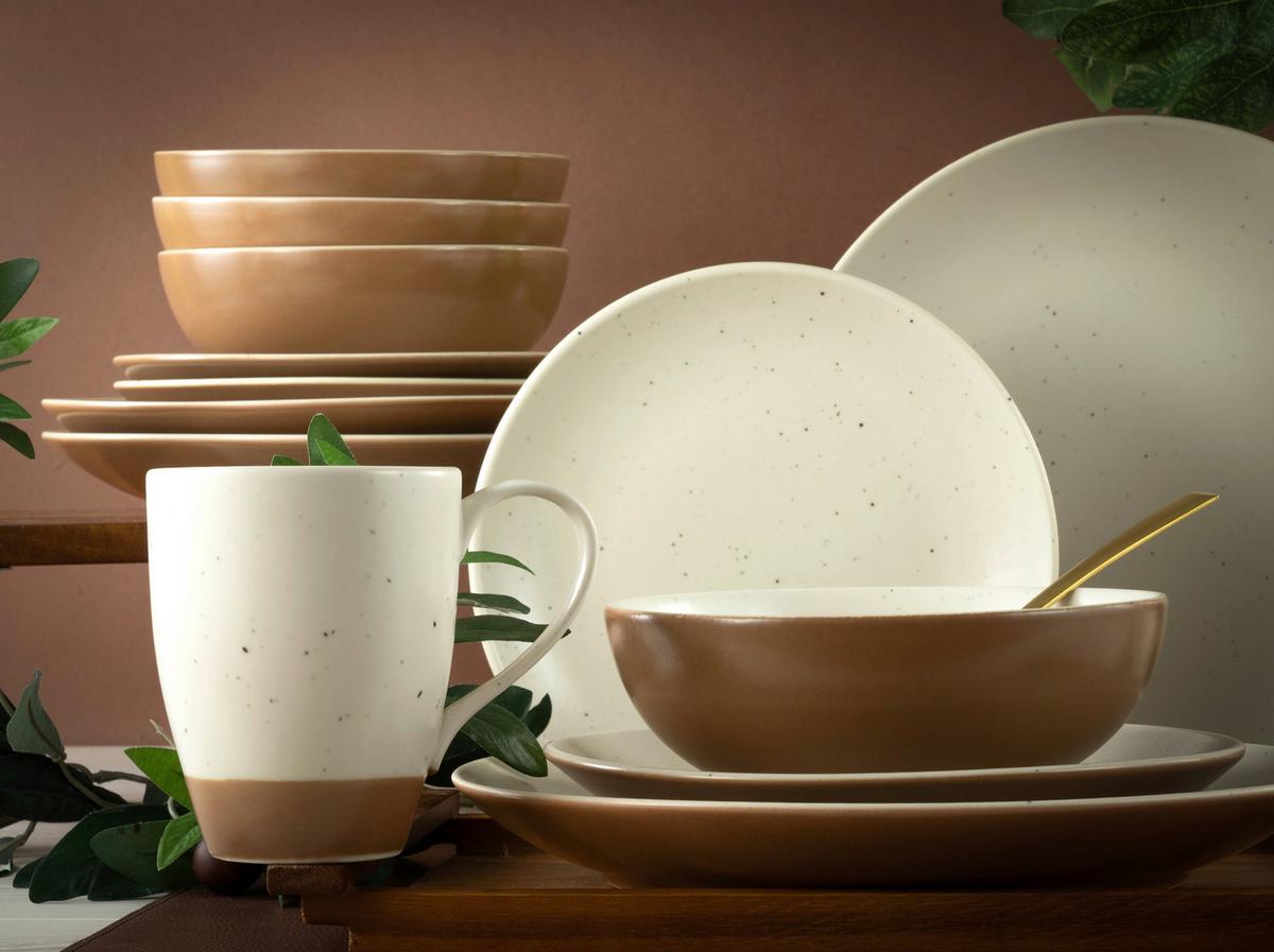 Kombiservice Sand Dunes aus Keramik, 16-teilig - Terracotta/Weiß, Trend, Keramik (34/32/33cm) - Creatable
