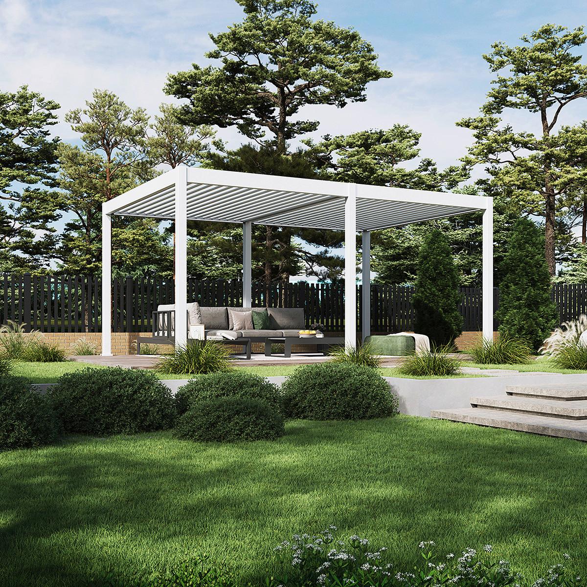 Pergola Deluxe ca. 530x360 cm Weiß Netzbetrieb inkl.LED - Weiß, Basics, Metall (530/255/360cm) - Gardenson