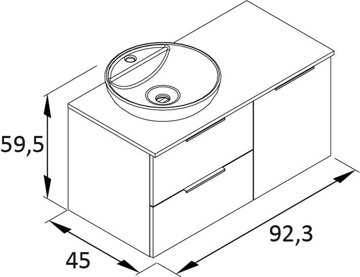 Waschtischkombi Alessio Grau - Platinfarben/Weiß Hochglanz, MODERN, Keramik/Holzwerkstoff (92,3cm) - MID.YOU