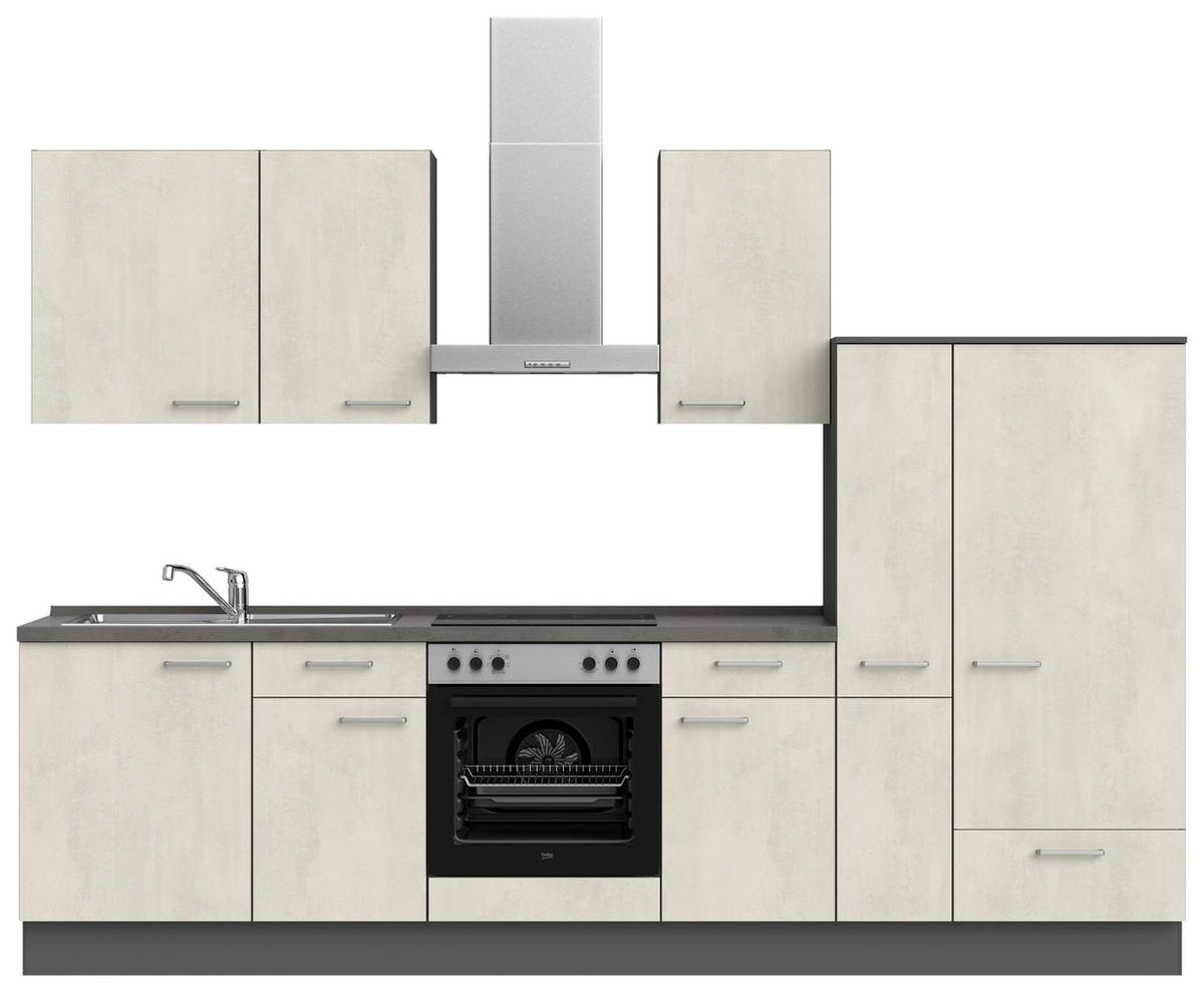 Küchenblock Riva Low m. Geräten Weiß - Schieferfarben/Edelstahlfarben, MODERN, Holzwerkstoff/Metall (300cm) - Nobilia
