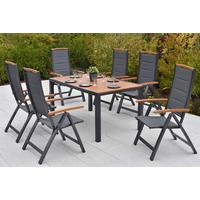 Gartentischgruppe Tino 7-tlg. Graphitfarben - Graphitfarben/Naturfarben, KONVENTIONELL, Textil/Metall - Gardenson