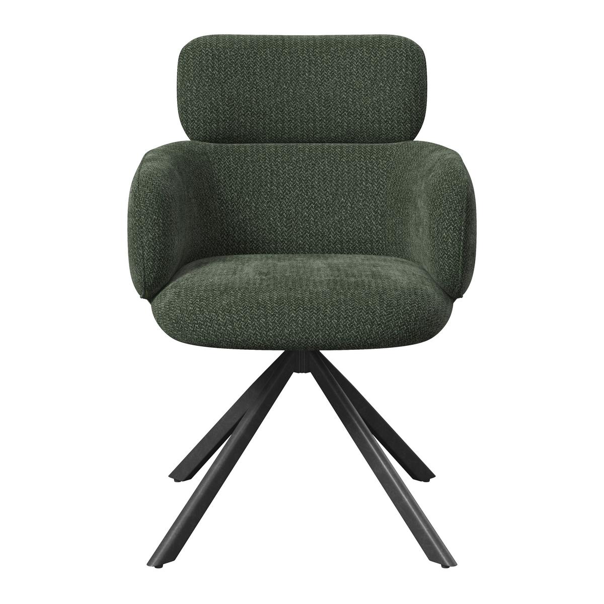 Armlehnstuhl Liora Grün Webstoff Drehbar Gepolstert - Schwarz/Grün, MODERN, Textil/Metall (57,5/84/61cm) - Bessagi Home