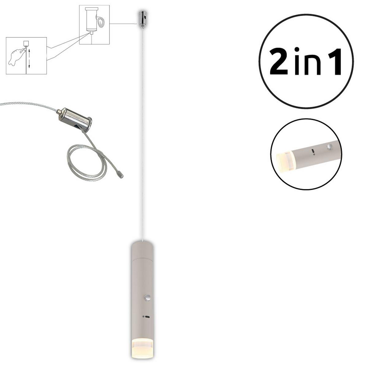 LAMPA WISZĄCA LED NOWA *SBN* - przejrzysty/kolor piaskowy, Basics, tworzywo sztuczne/metal (3,8/120cm) - Novel