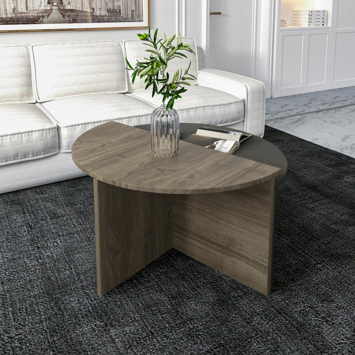 COUCHTISCHSET DOLUNAY COUCHTISCH - Anthrazit/Walnussfarben, Design, Holzwerkstoff - Livetastic