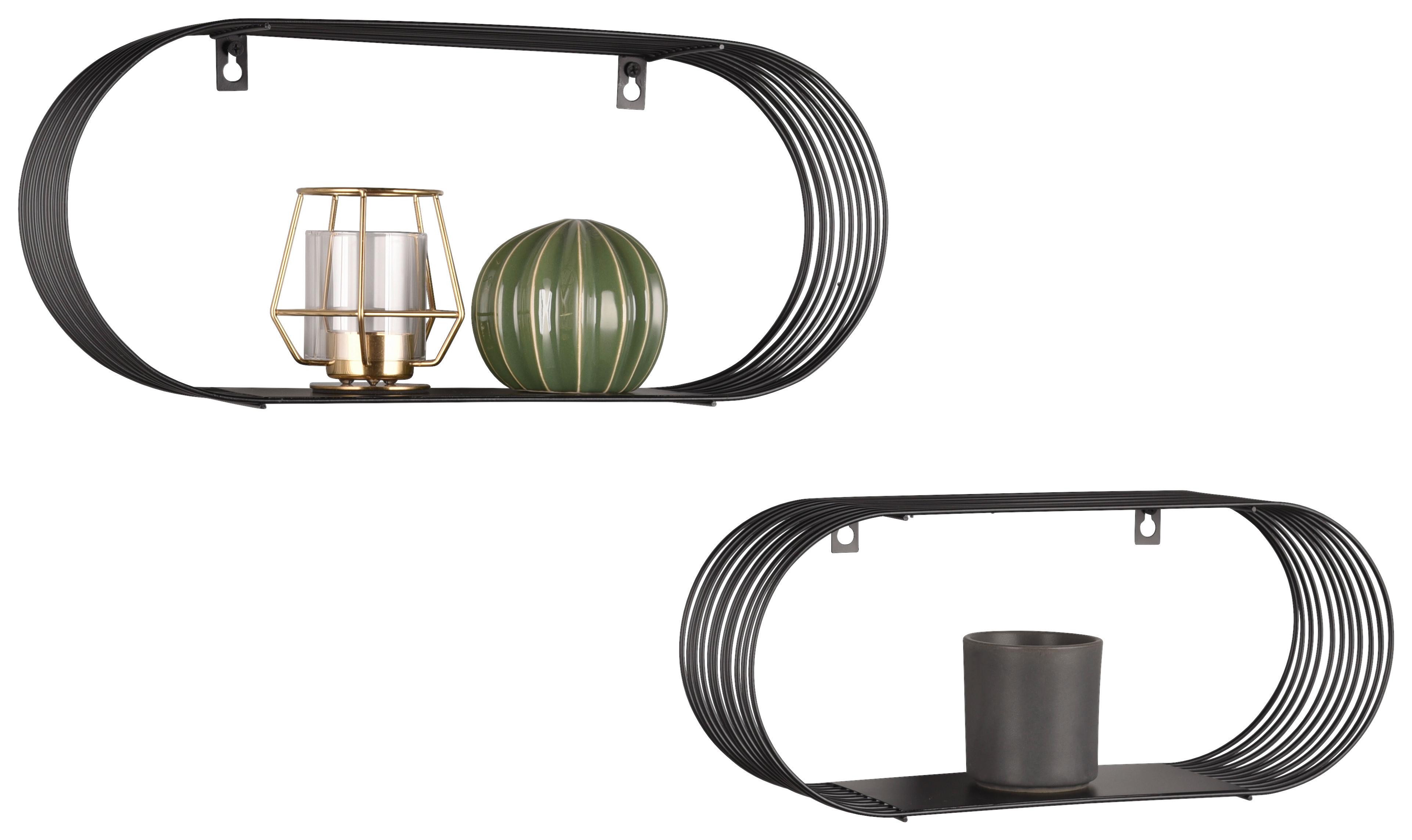 Set Zidnih Polica Jessica - crna, Moderno, metal (43/18/10cm) - Modern Living