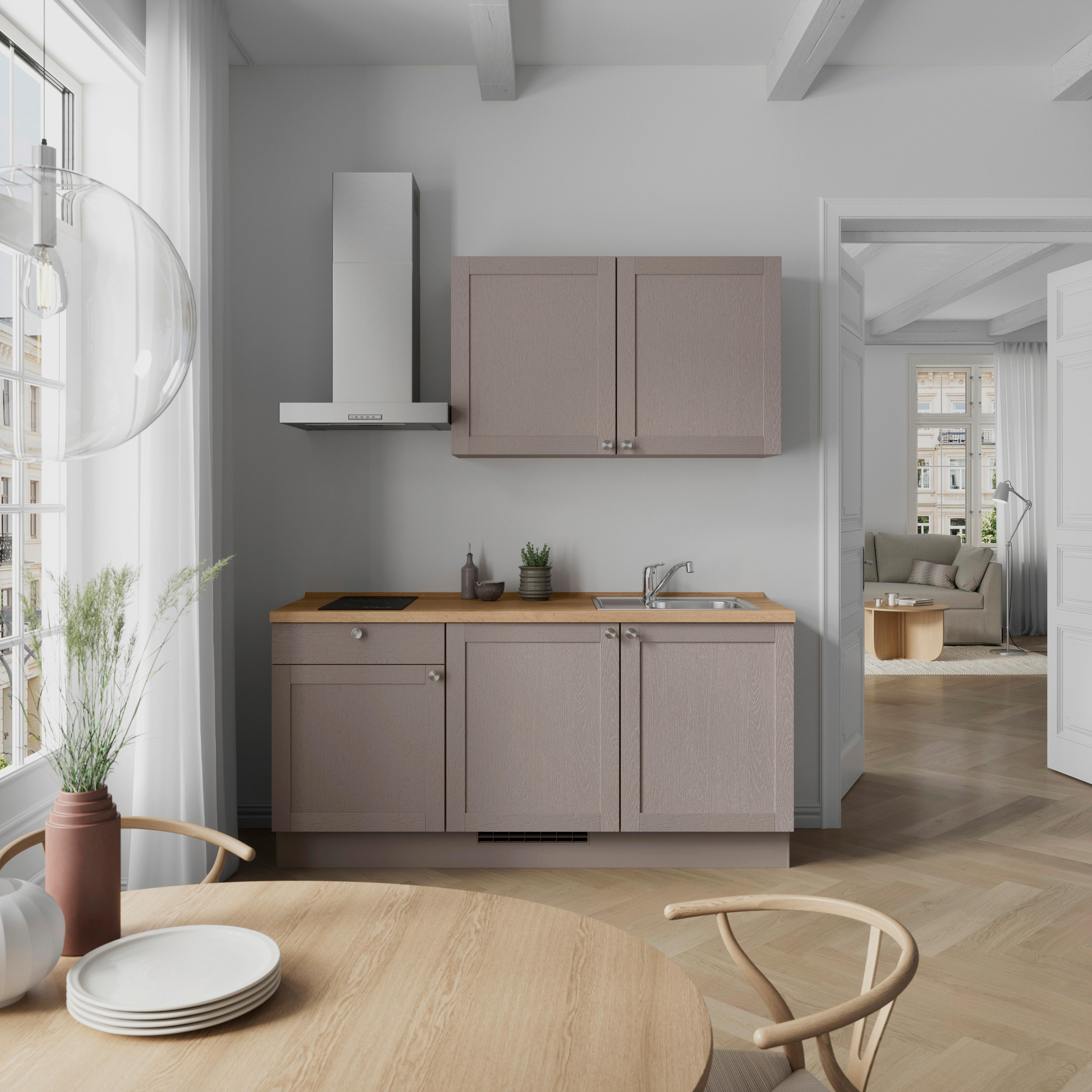 Küchenleerblock Frame Low o. Geräte Beigebraun - Edelstahlfarben/Eichefarben, MODERN, Holzwerkstoff/Metall (180cm) - Nobilia
