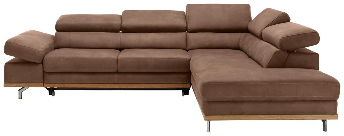 Wohnlandschaft Carmen in Braun mit Bettfunktion - Chromfarben/Braun, KONVENTIONELL, Holz/Textil (292/93/226cm) - Based