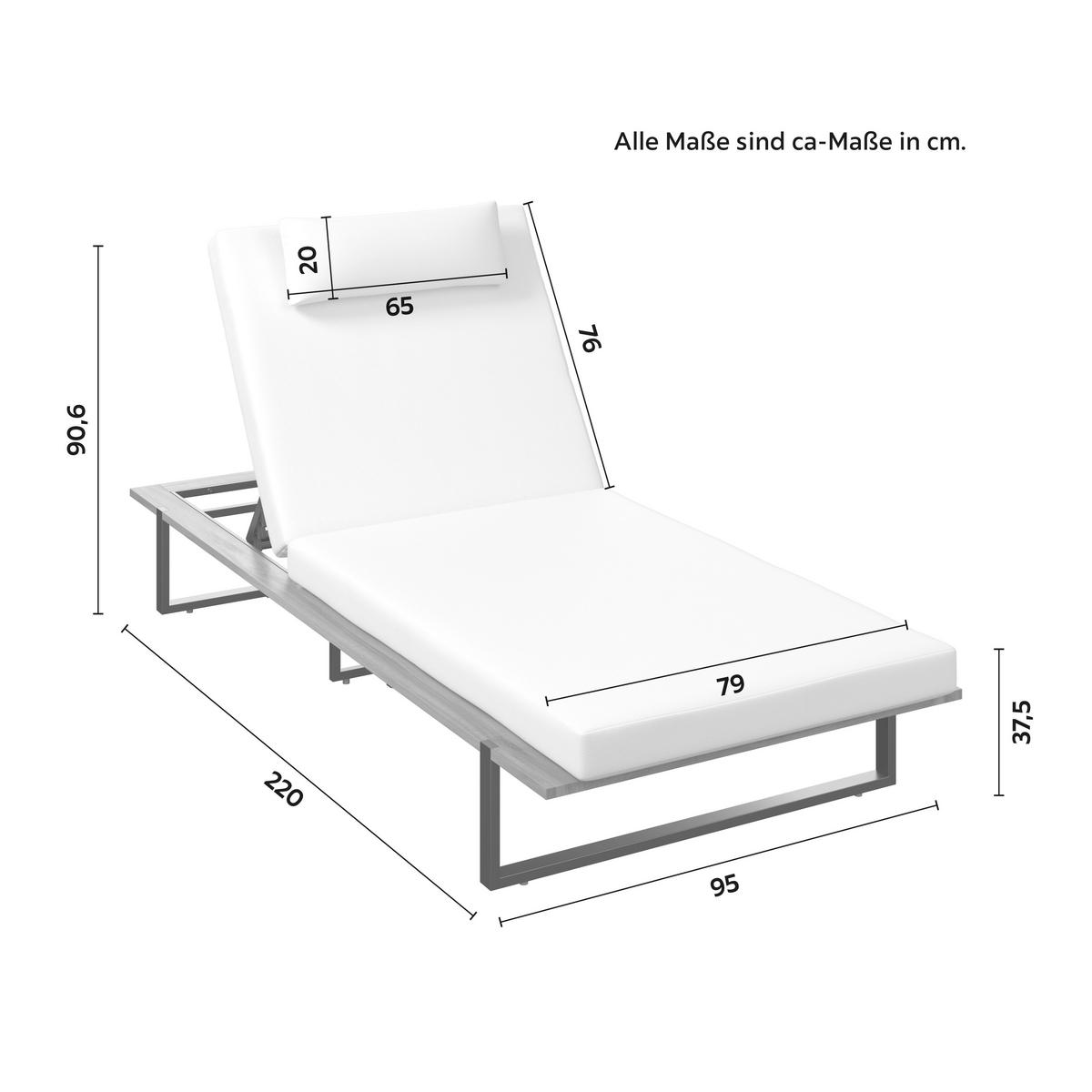 Șezlong Eva - crem/negru, Modern, lemn/metal (220/90/95cm) - Bessagi Garden