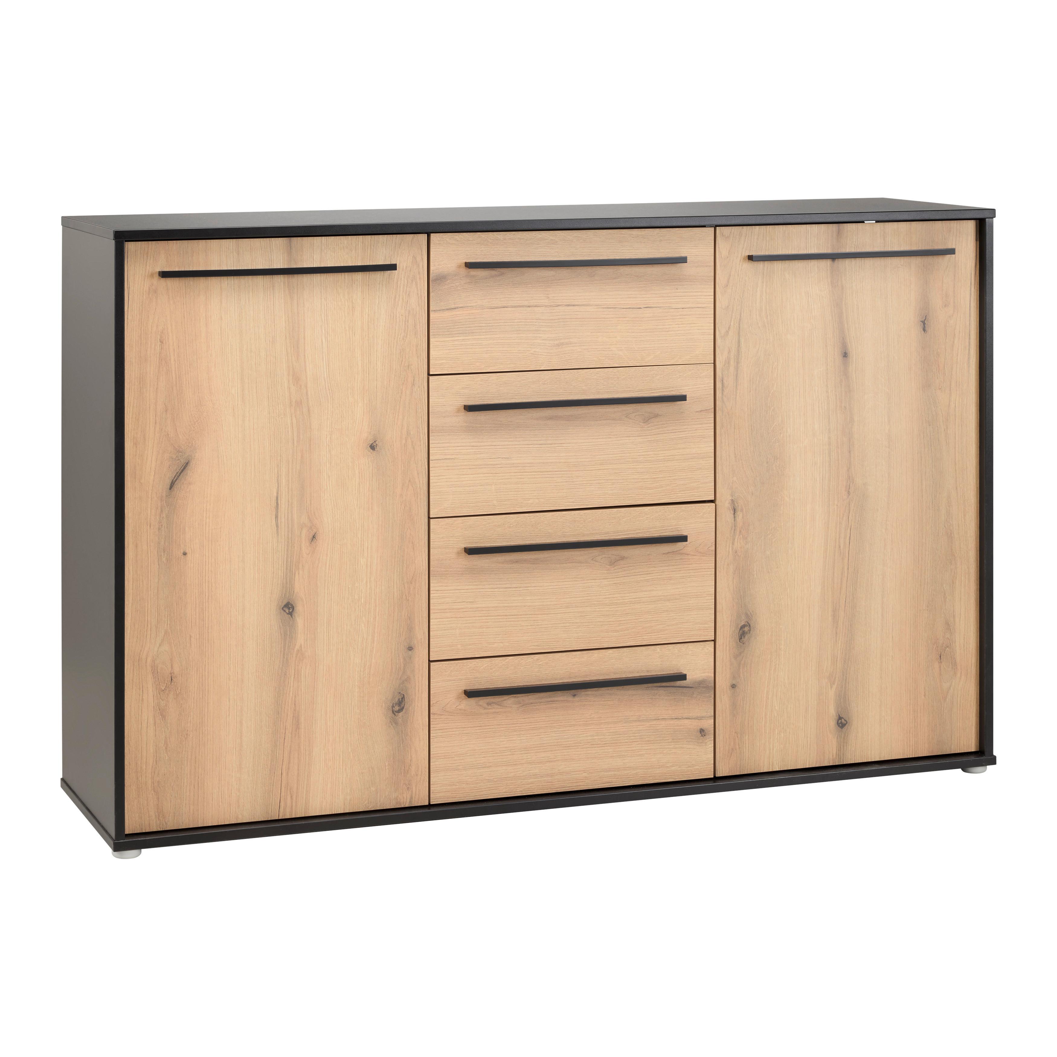 Sideboard Adriano Schwarz/Eichefarben - Eichefarben/Schwarz, MODERN, Holzwerkstoff/Kunststoff (149,5/94,8/41,2cm) - Mömax