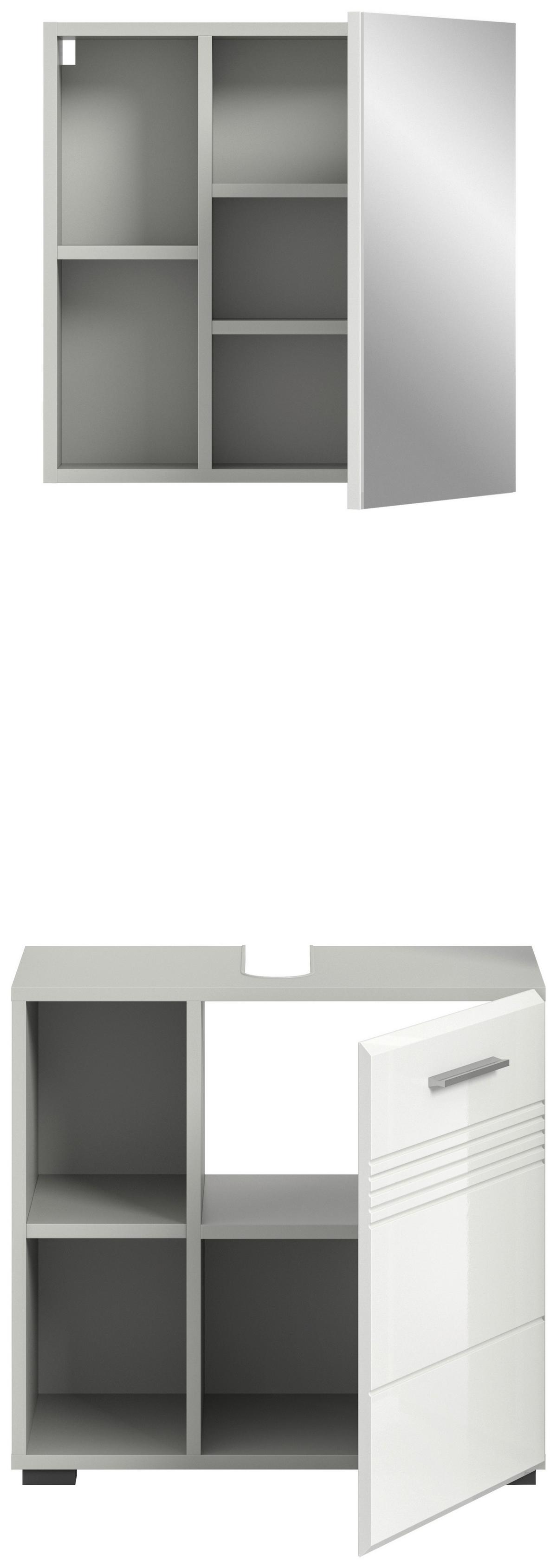 Badezimmer-Set COPA 2-teilig, Grau/Weiß Hochglanz - Chromfarben/Weiß Hochglanz, MODERN, Holzwerkstoff/Kunststoff (60cm) - MID.YOU