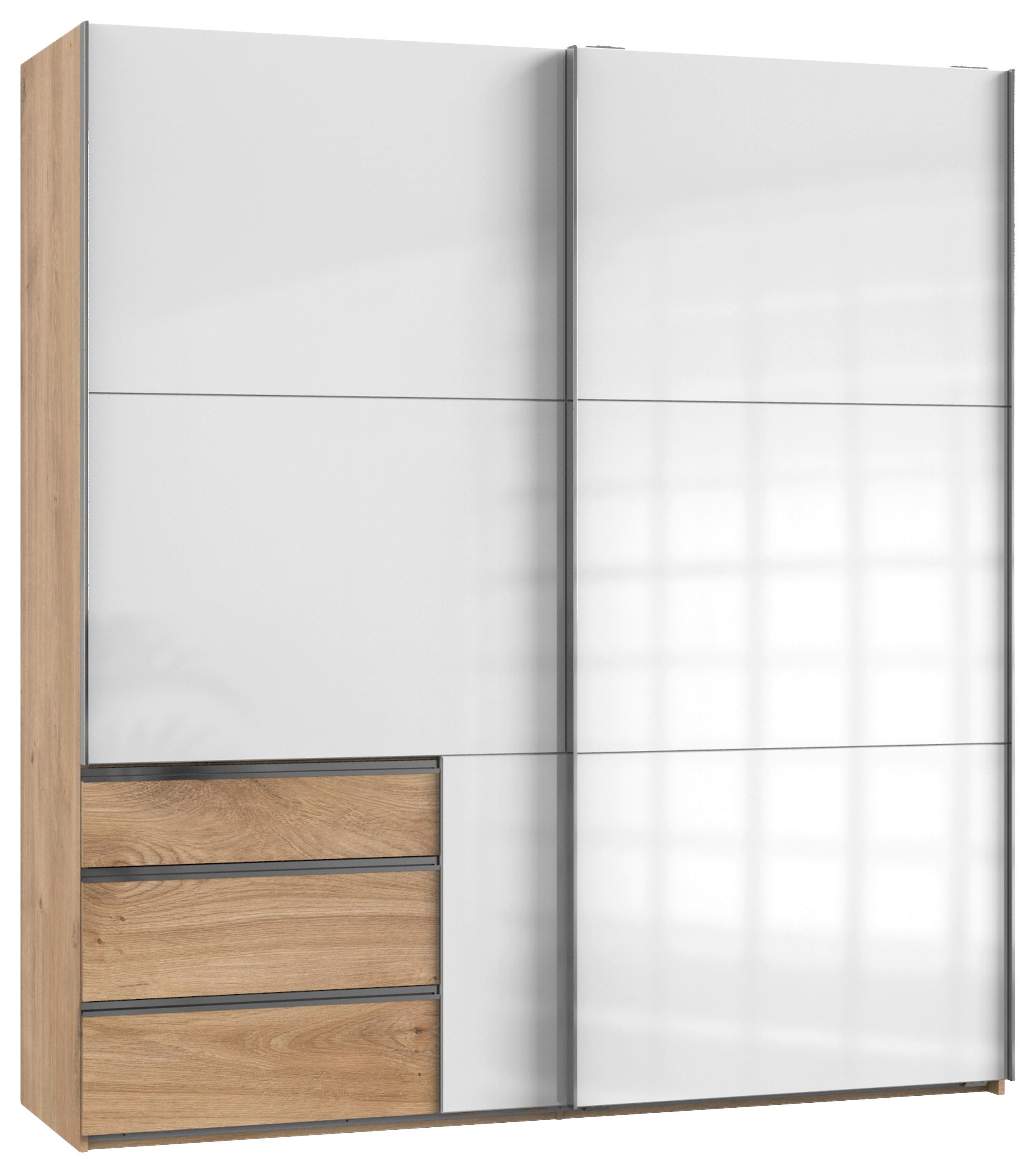 Schwebetürenschrank Level 36D ca. 200x216x65 cm Weiß - Chromfarben/Weiß Hochglanz, MODERN, Holzwerkstoff/Metall (200/216/65cm) - MID.YOU