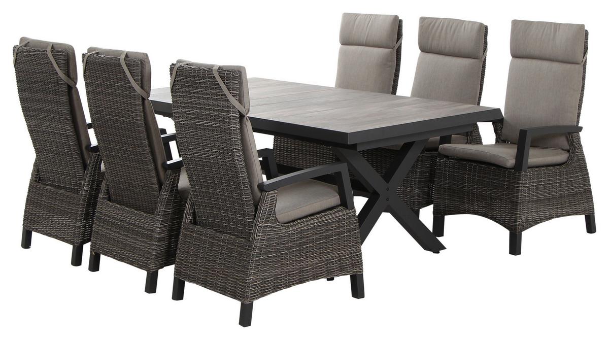 Gartengarnitur Corido 7-tlg. Grau - Grau, Basics, Keramik/Kunststoff (100/109/200cm) - Siena Garden