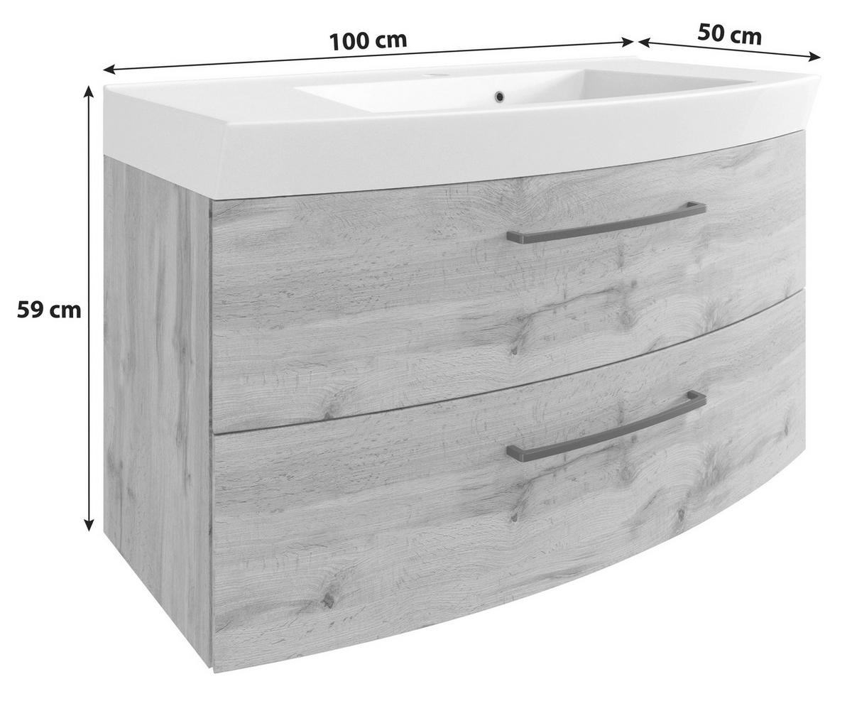Waschtischkombi ''Manchester'', Eichefarben - Eichefarben/Schwarz, MODERN, Keramik/Holzwerkstoff (100cm) - Held