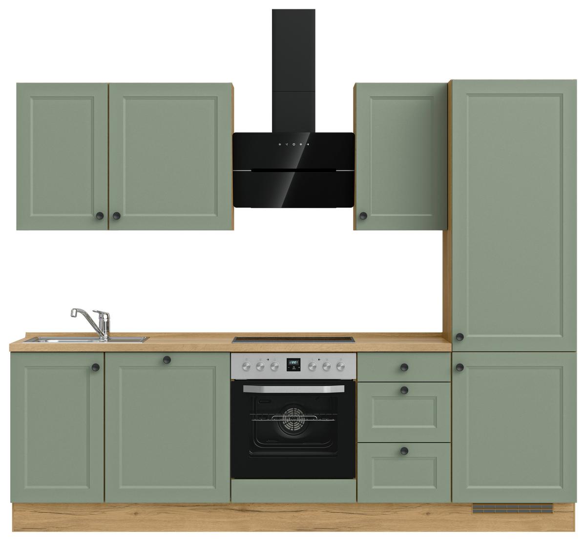 Küchenblock Cascada High m. Geräten Schilfgrün - Schilfgrün/Eichefarben, MODERN, Holzwerkstoff/Metall (270cm) - Nobilia