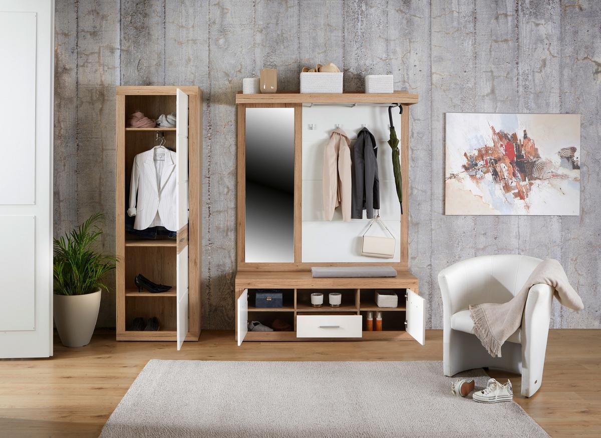 Predsoblje Malta - bijela/boje hrasta, Moderno, drvni materijal (145/197/36cm) - Modern Living