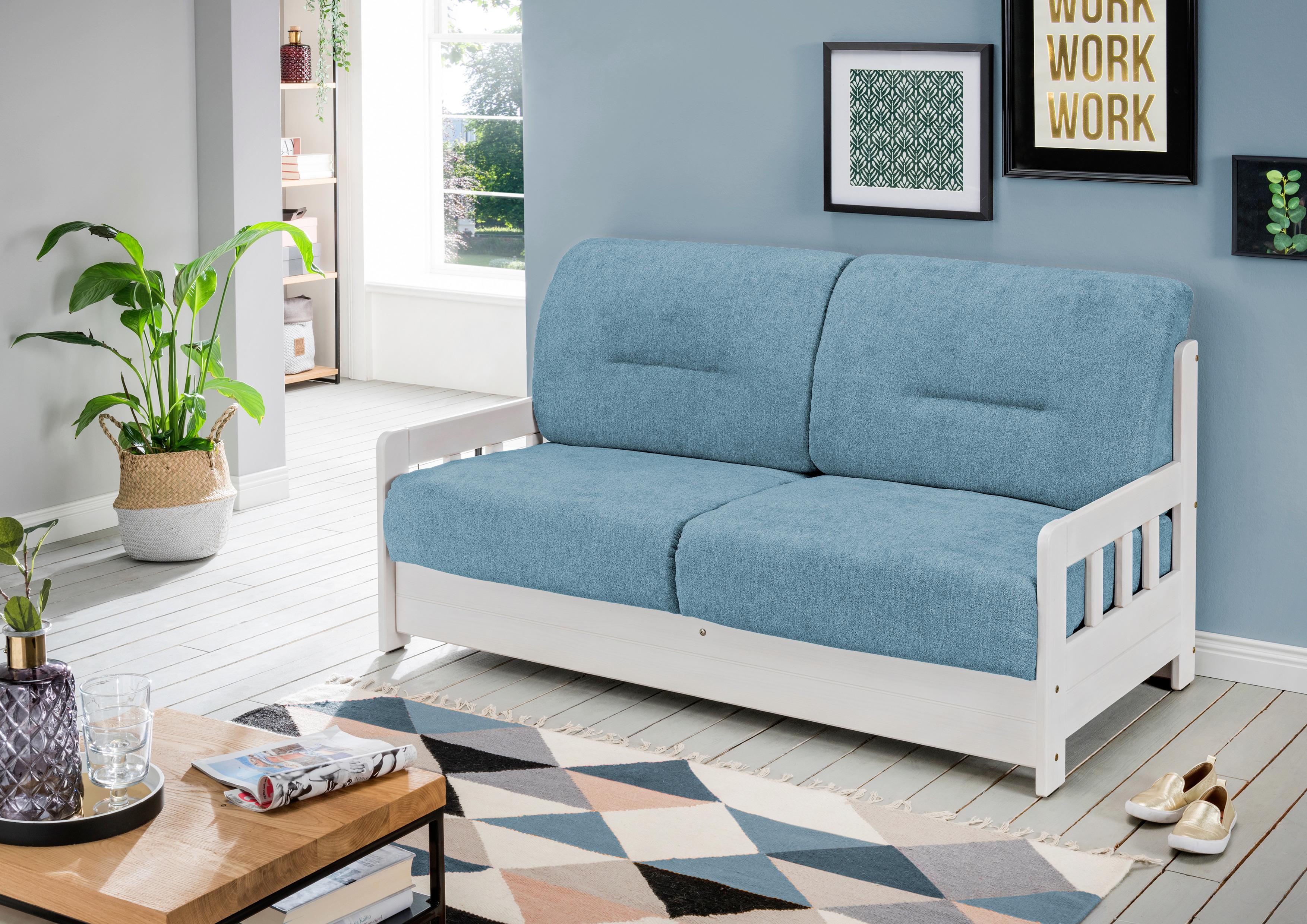 Schlafsofa Camino Holzkorpus Blau/Weiß - Blau/Weiß, LIFESTYLE, Holz/Textil (154/88/90cm) - Livetastic
