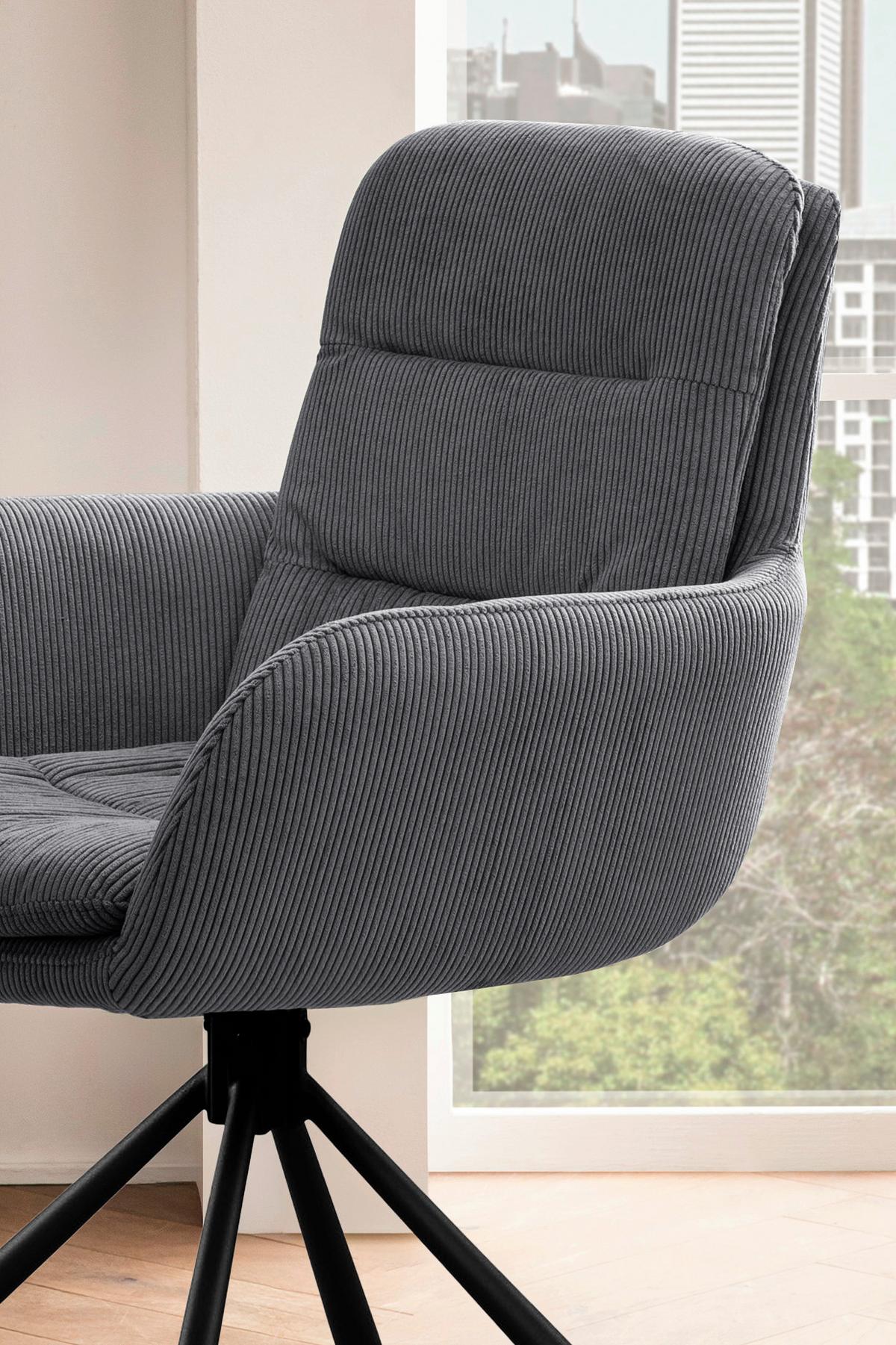 Naslanjač Cord, Temno Siva, Vrtljiv - temno siva/črna, Moderno, kovina/tekstil (60/89/64cm) - Livetastic