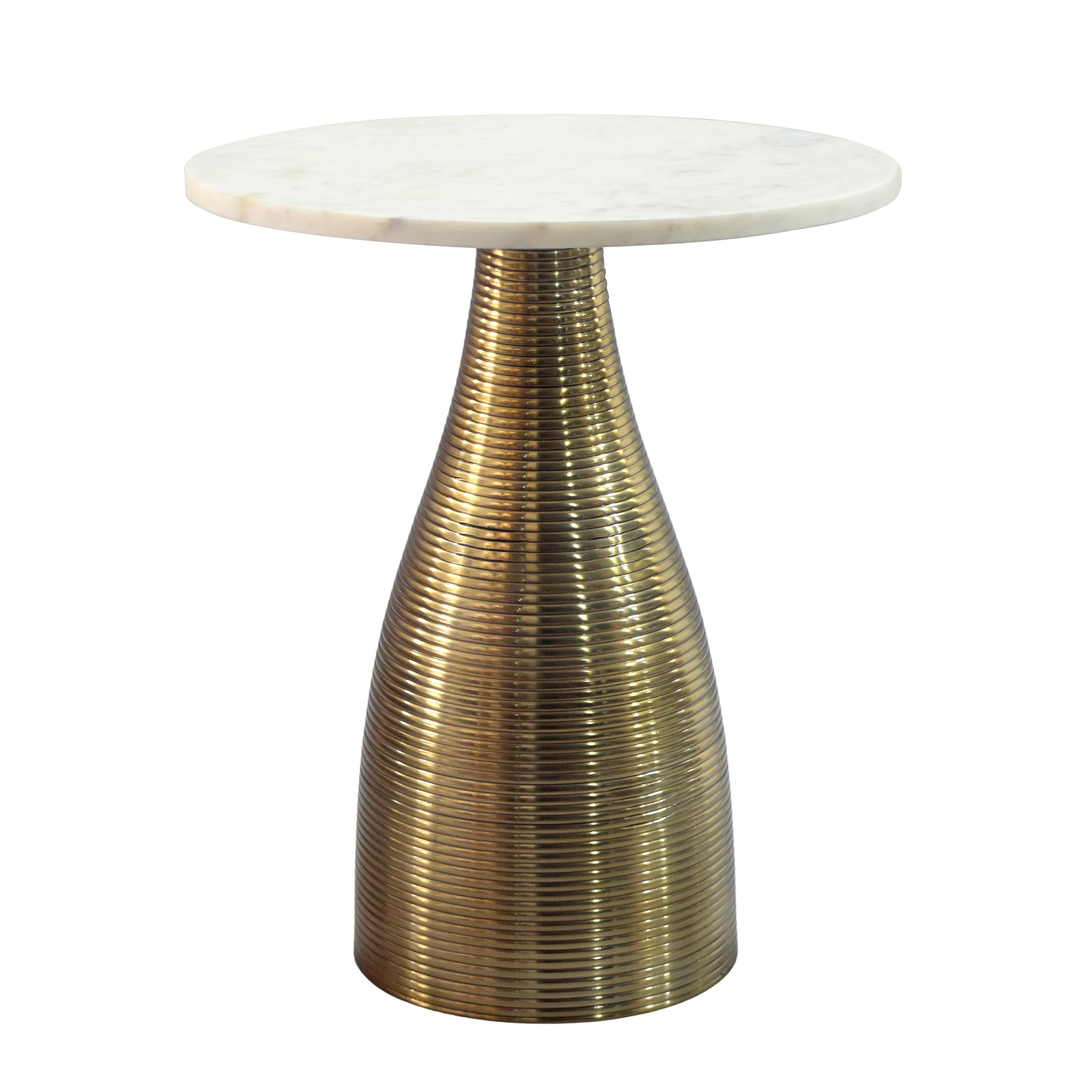 Beistelltisch Wl7.513 - Weiss/Goldfarben, Design, Stein/Metall (40/40/48cm) - Livetastic