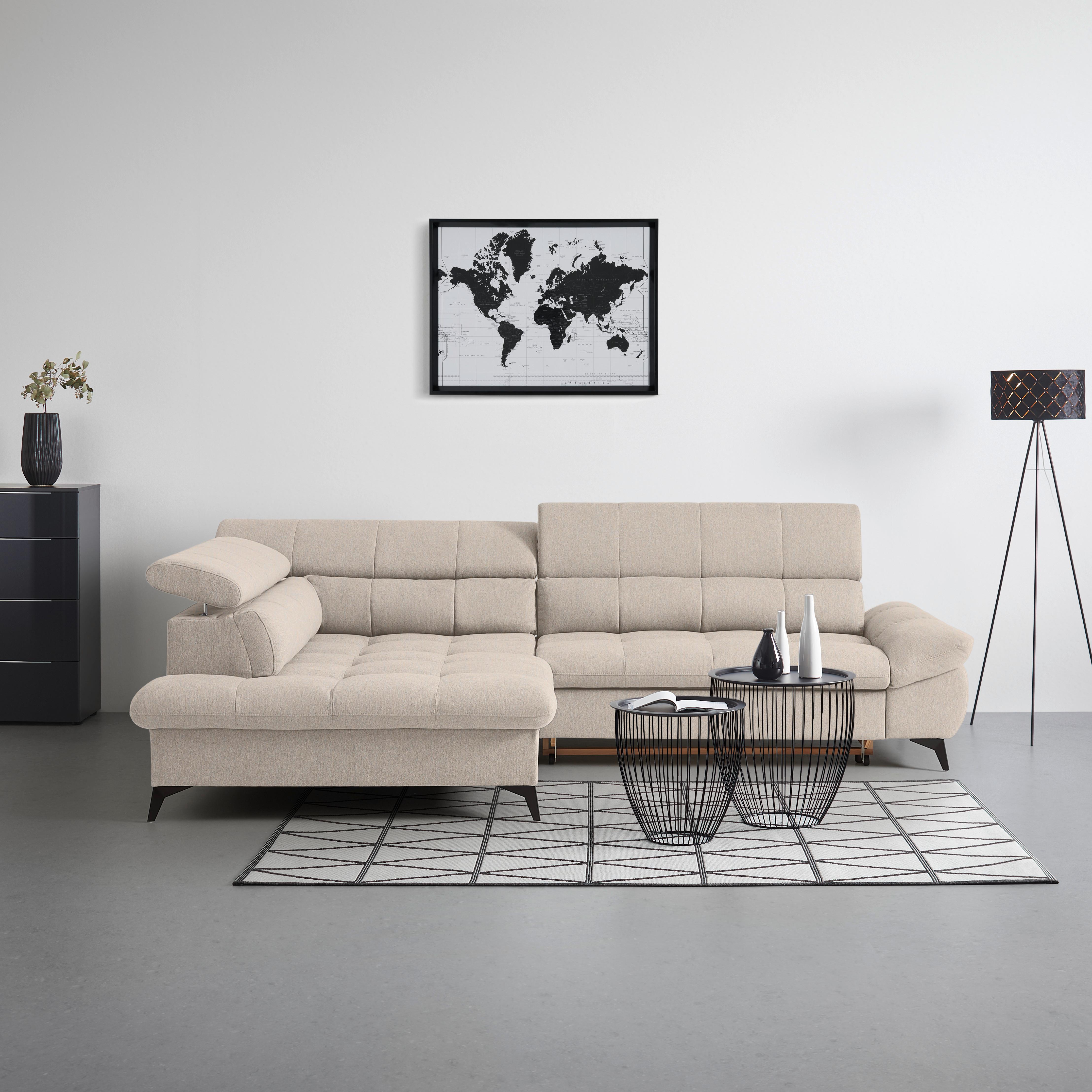 Wohnlandschaft Alberto Beige - Beige/Schwarz, MODERN, Textil/Metall (296/78/201cm) - Mömax